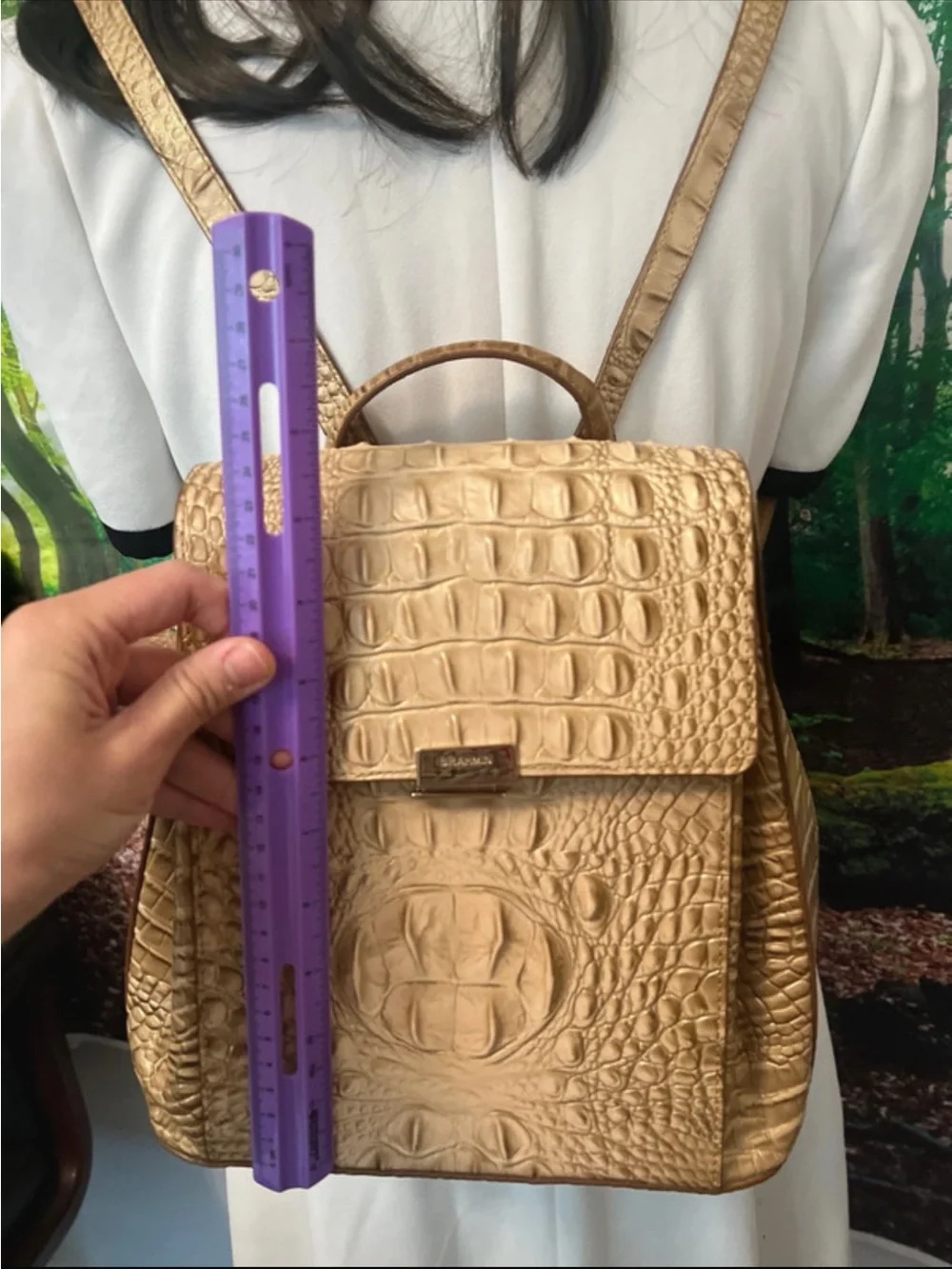 Brahmin Metallic Gold Croc-Embossed Backpack